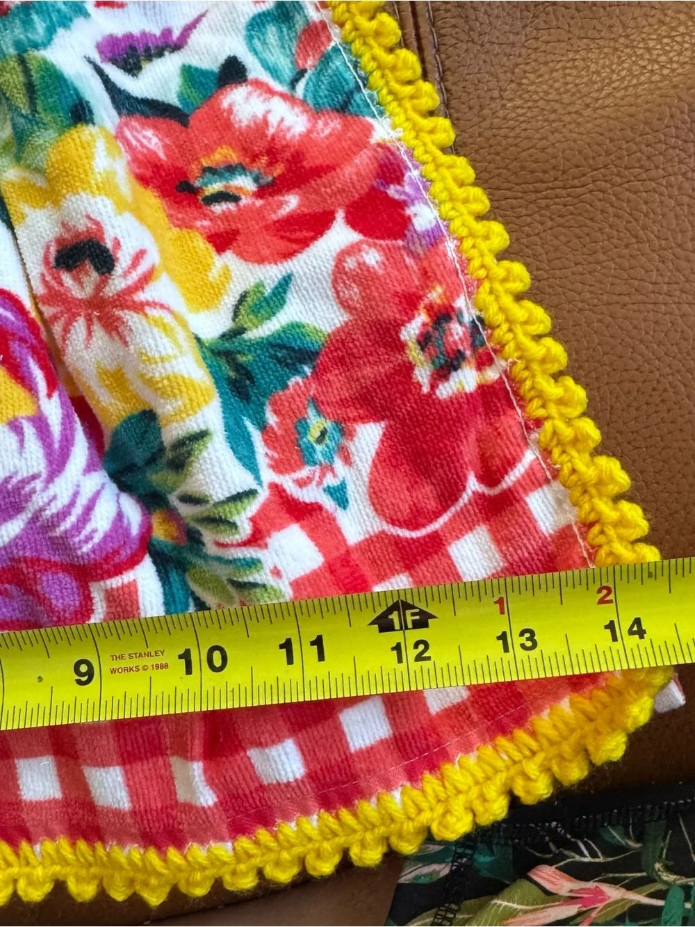 Pioneer Woman Floral Gingham Crochet Hanging Kitchen Towel